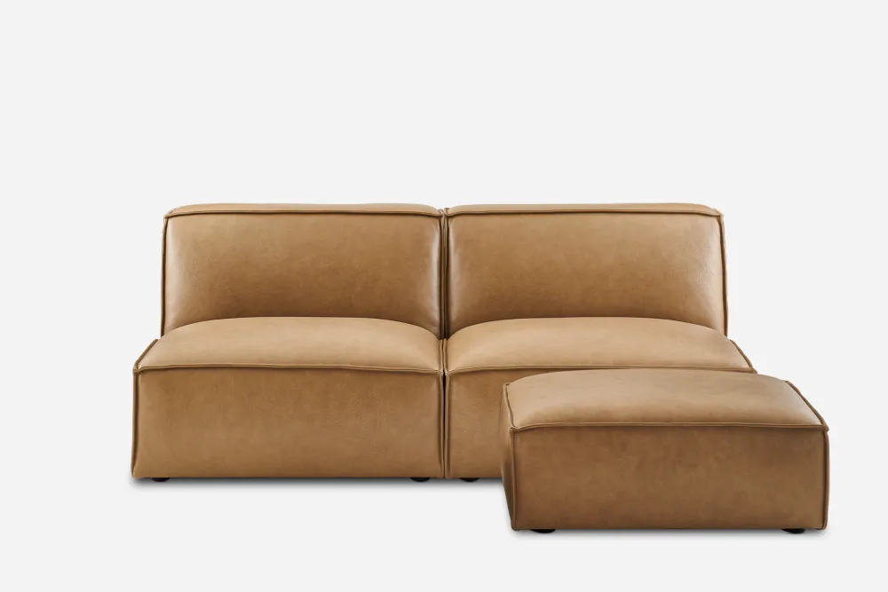Jonathan Leather Armless 3 Seater Sofa with Ottoman 