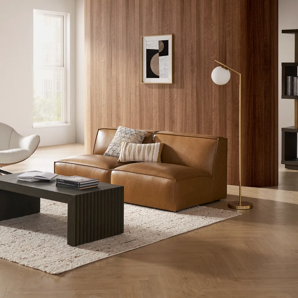 Jonathan Leather Armless 3 Seater Sofa with Ottoman