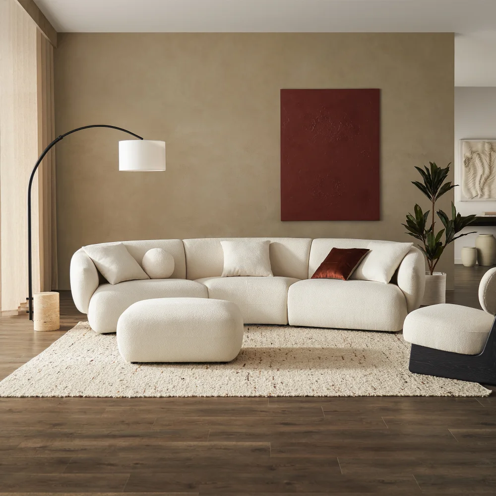 Auburn Performance Fabric Curve Sofa with Ottoman