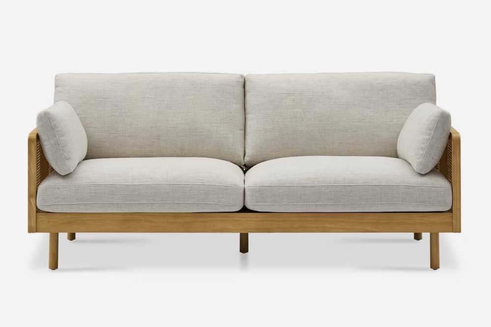 Lucia Cane Sofa, White Wash