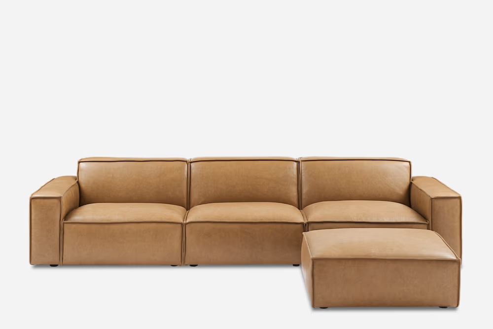 Jonathan Leather Extended Sofa with Ottoman 