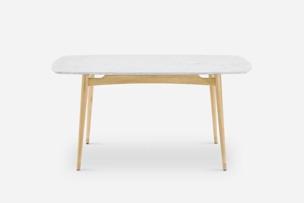 Kelsey Marble Dining Table with 4 Leather Chairs, White Wash 