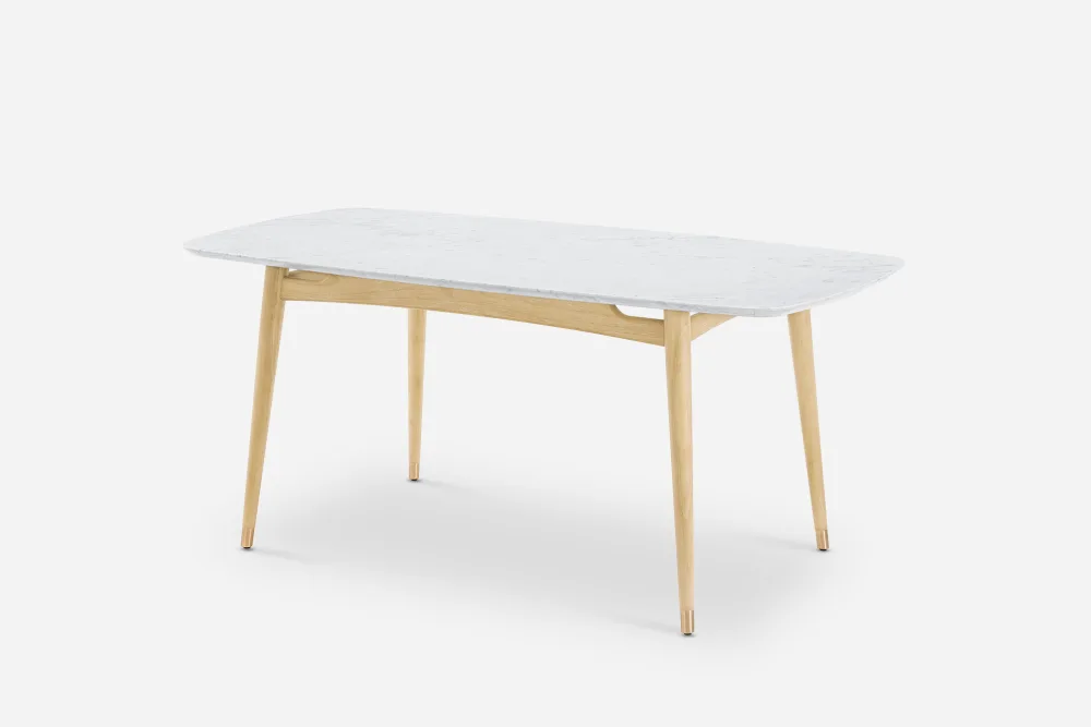 Kelsey Marble Dining Table with 4 Leather Chairs, White Wash