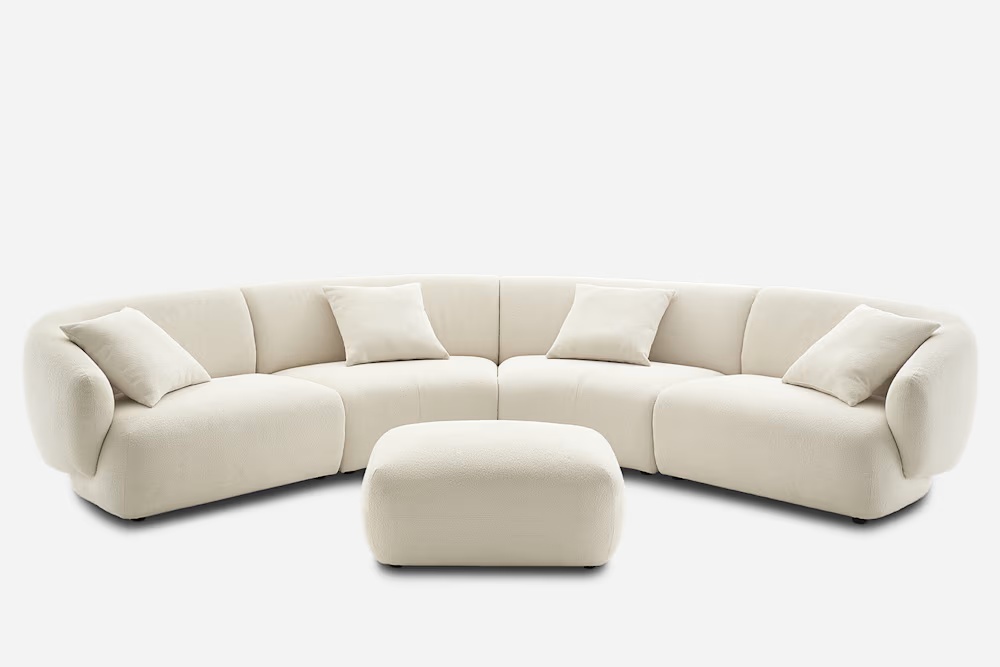 Auburn Performance Fabric Curve L-Shape Sectional Sofa with Ottoman 
