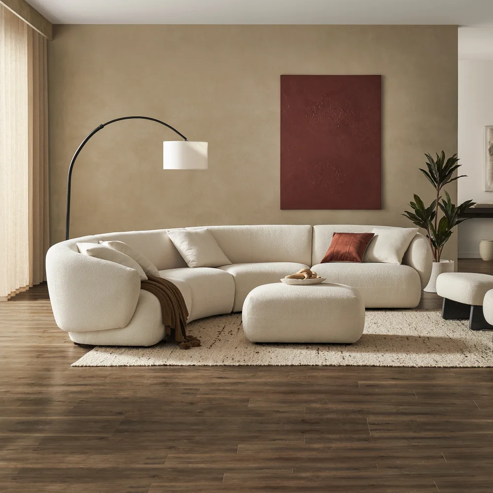 Auburn Performance Fabric Curve L-Shape Sectional Sofa with Ottoman