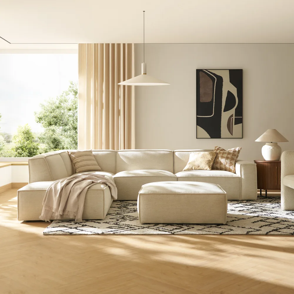 Jonathan Extended Side Chaise Sectional Sofa with Ottoman
