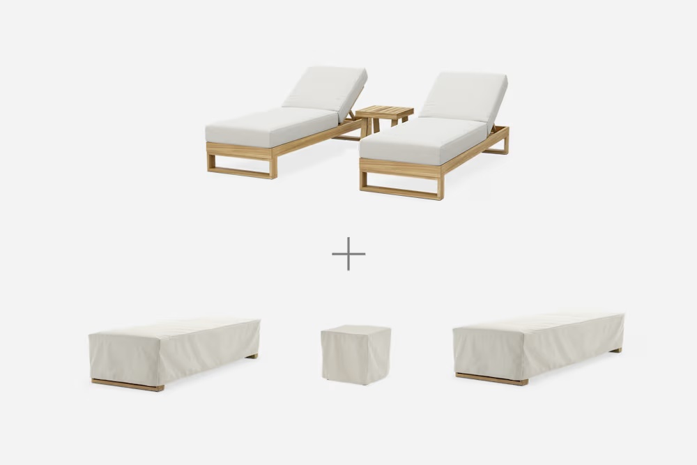 Rio Outdoor Teak 2 Chaise Lounges & Side Table Set 