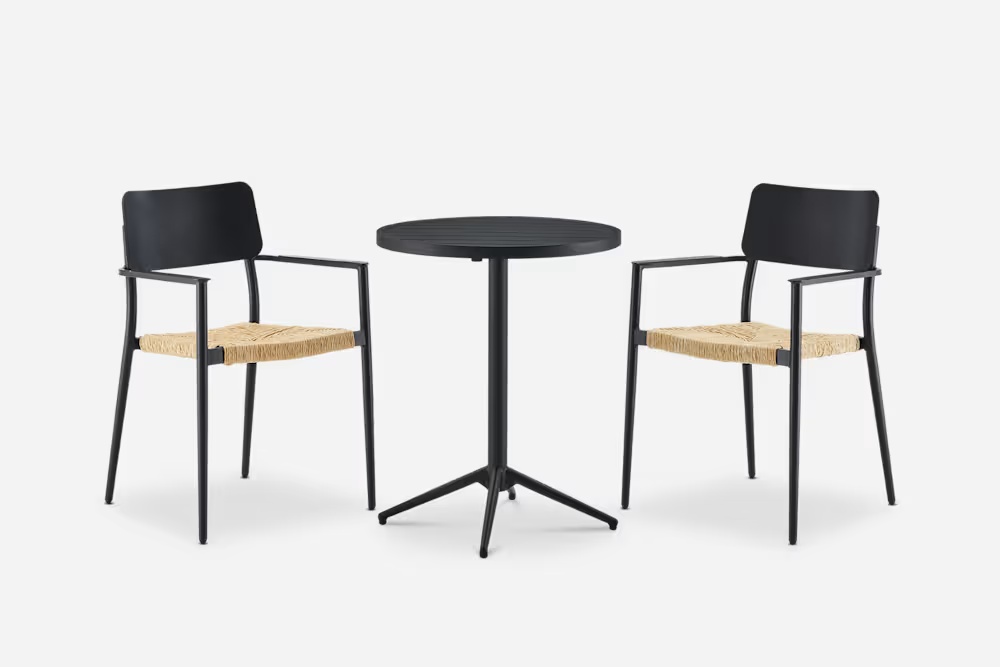 Bistro Round Foldable Table with 2 Newport Chairs Set 
