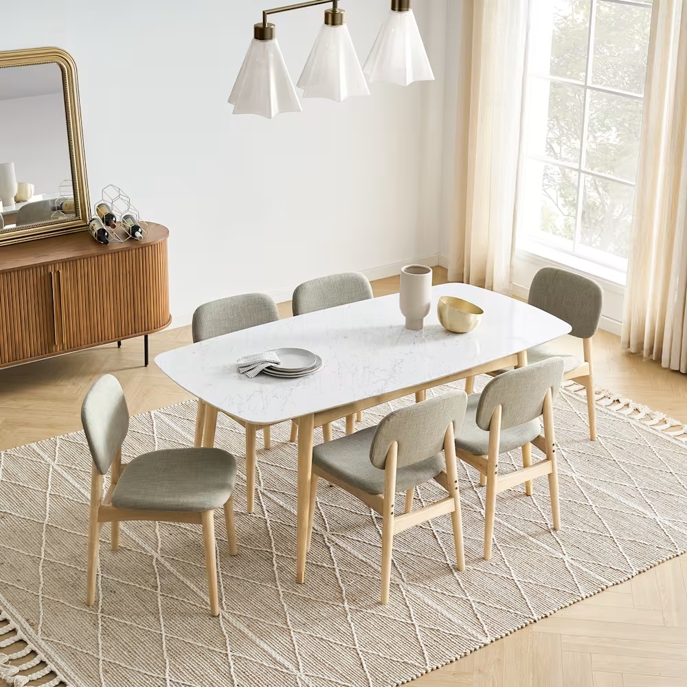 Kelsey Marble Dining Table with 4 Chairs, White Wash