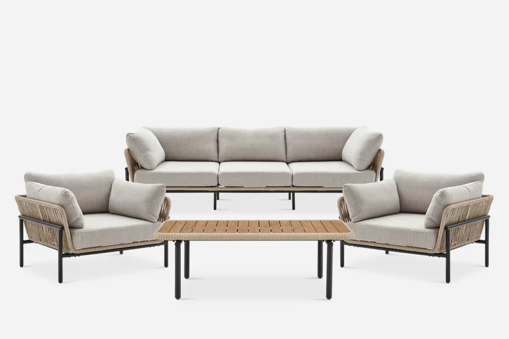 Sierra Outdoor Sofa, 2 Lounge Chairs & Coffee Table Set 