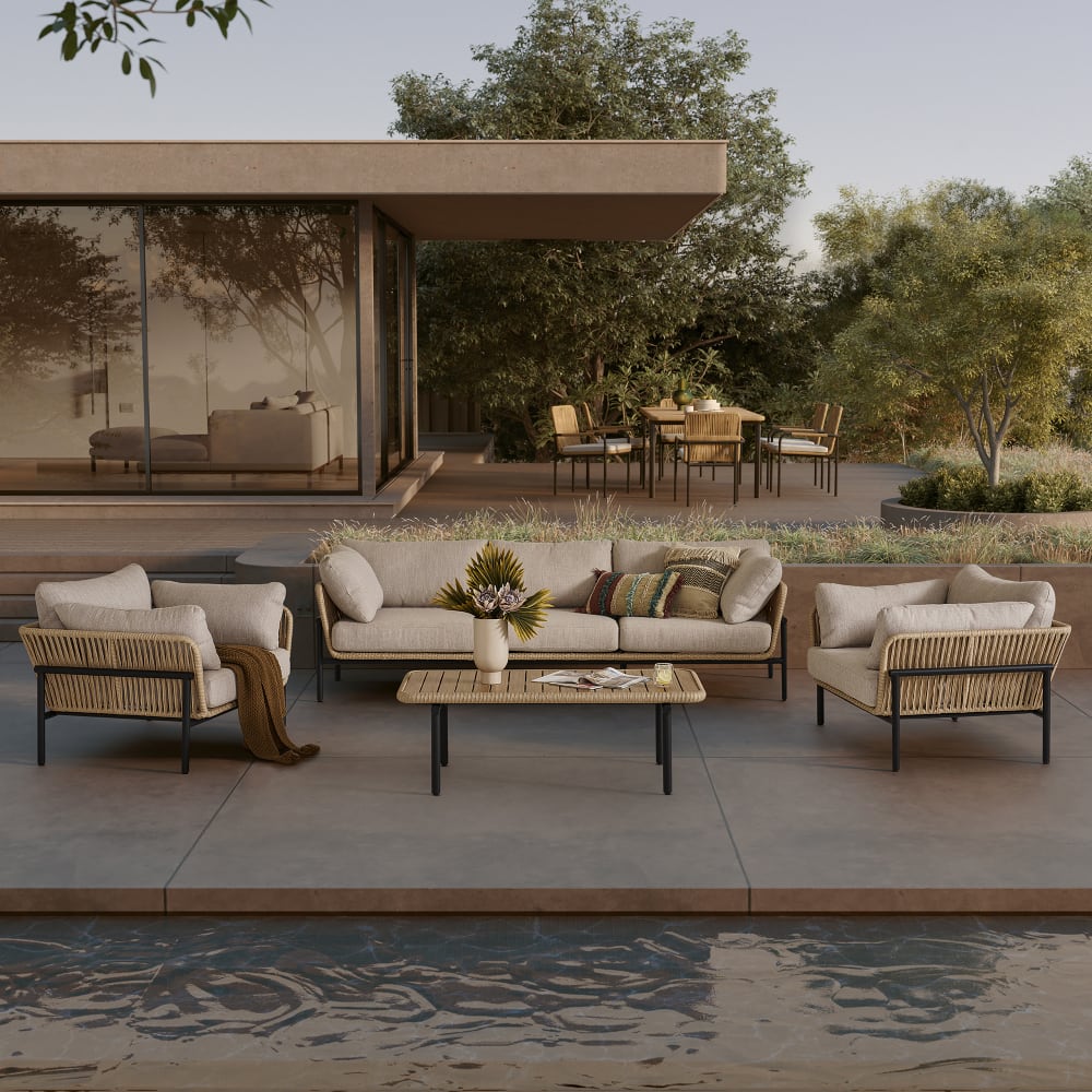 Sierra Outdoor Sofa, 2 Lounge Chairs & Coffee Table Set