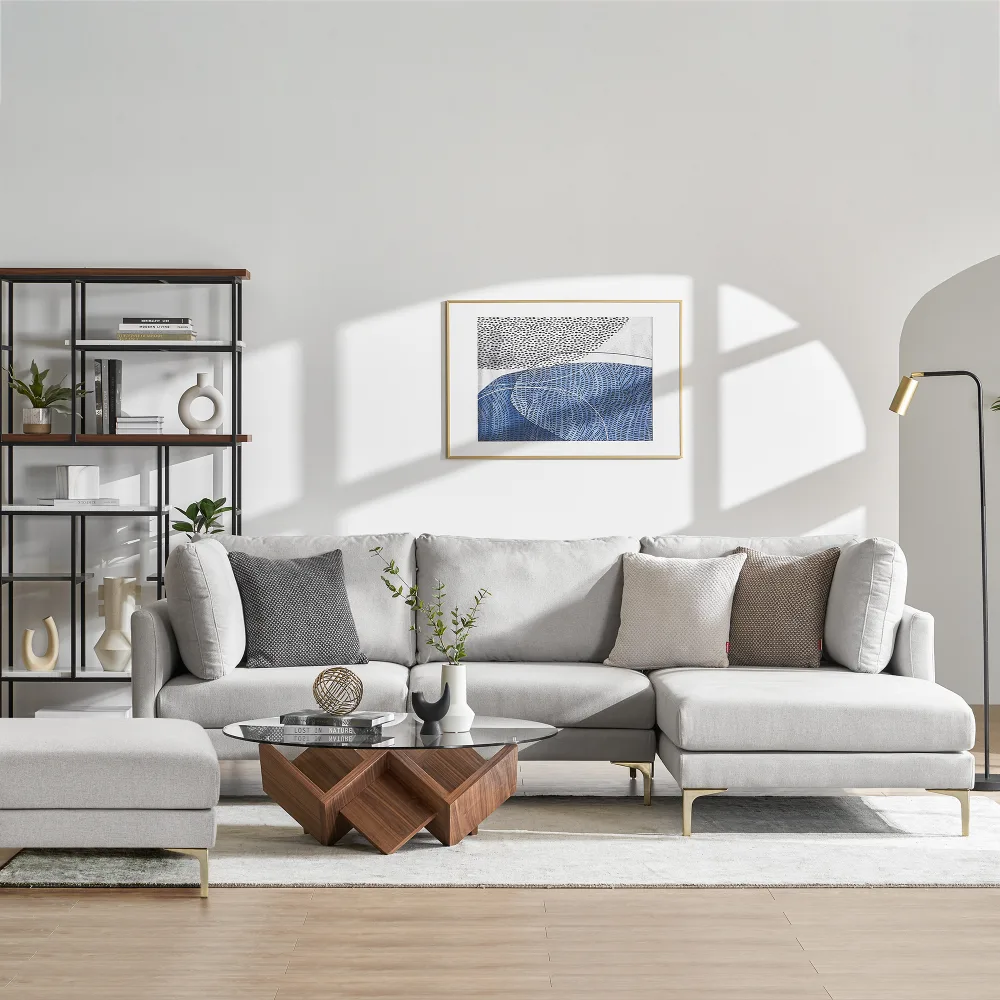 Adams Chaise Sectional Sofa with Ottoman