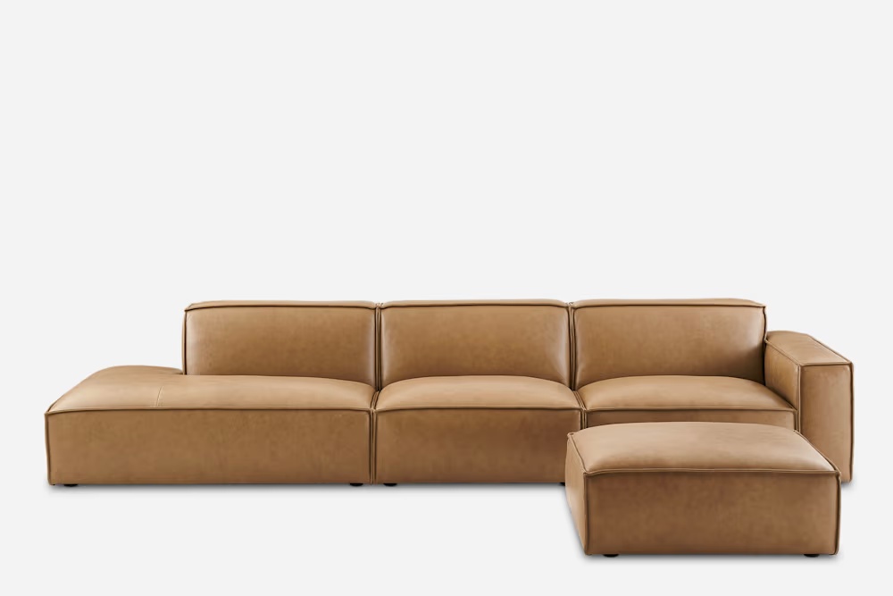 Jonathan Leather Extended Side Chaise Sofa with Ottoman 