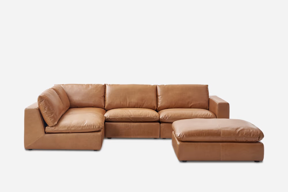 Dawson Leather Chaise Sectional Sofa with Ottoman 