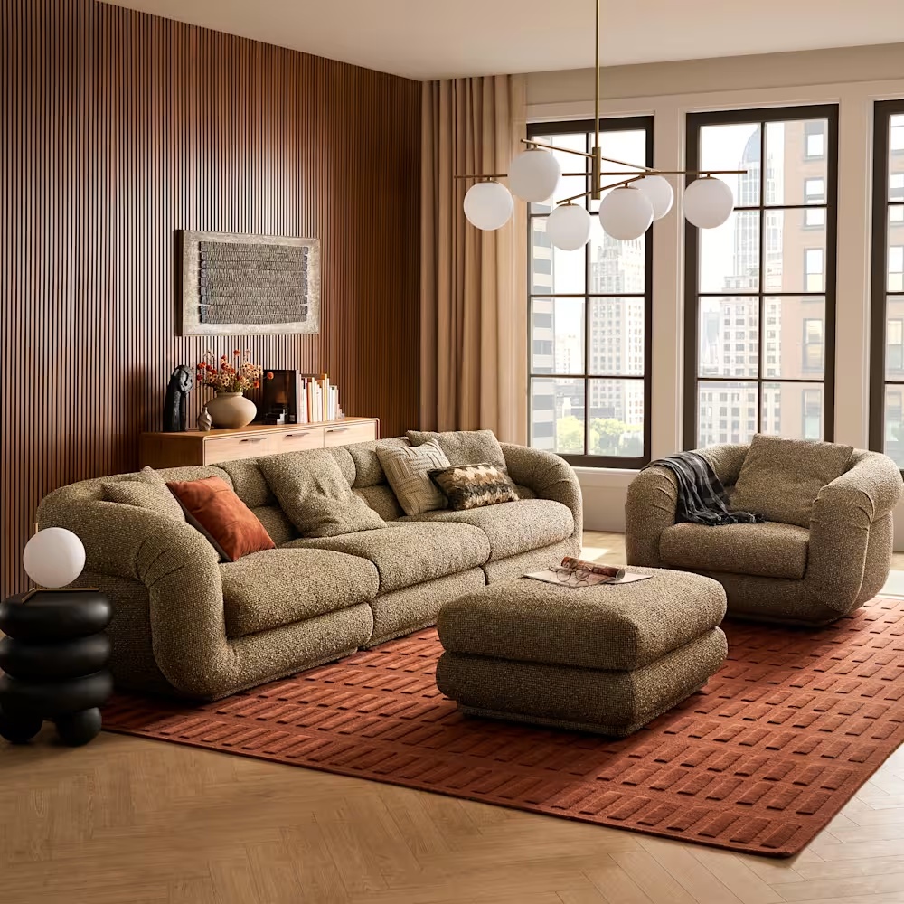 Solari Performance Fabric Extended Sofa with Ottoman