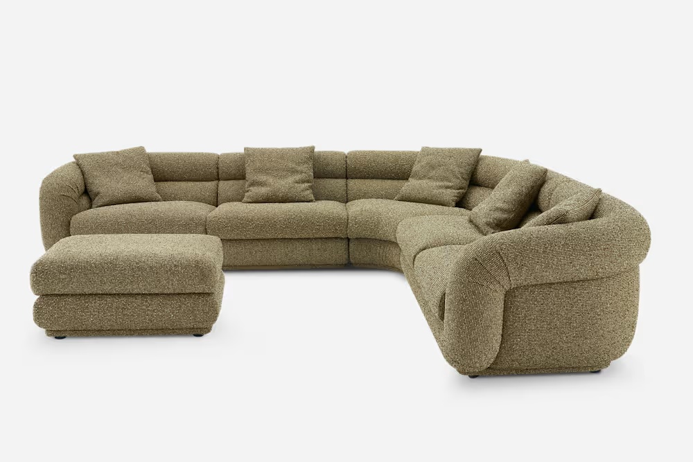 Solari Performance Fabric L-Shaped Sectional Sofa with Ottoman 