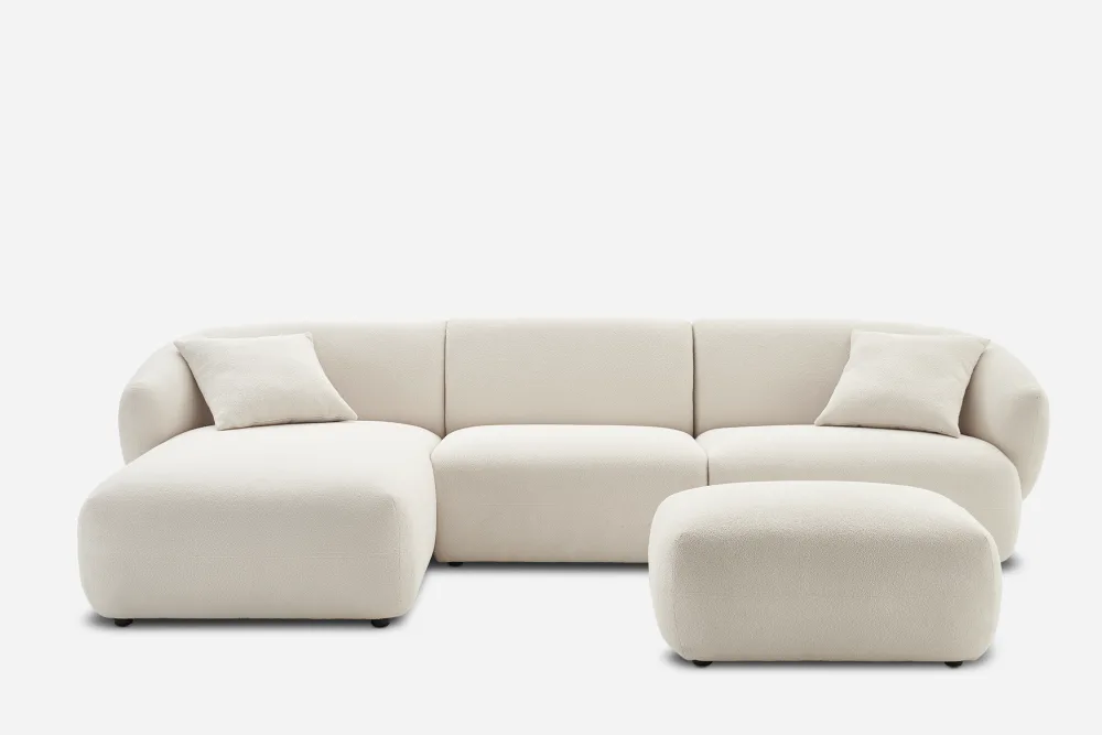 Auburn Performance Fabric Chaise Sectional Sofa with Ottoman 