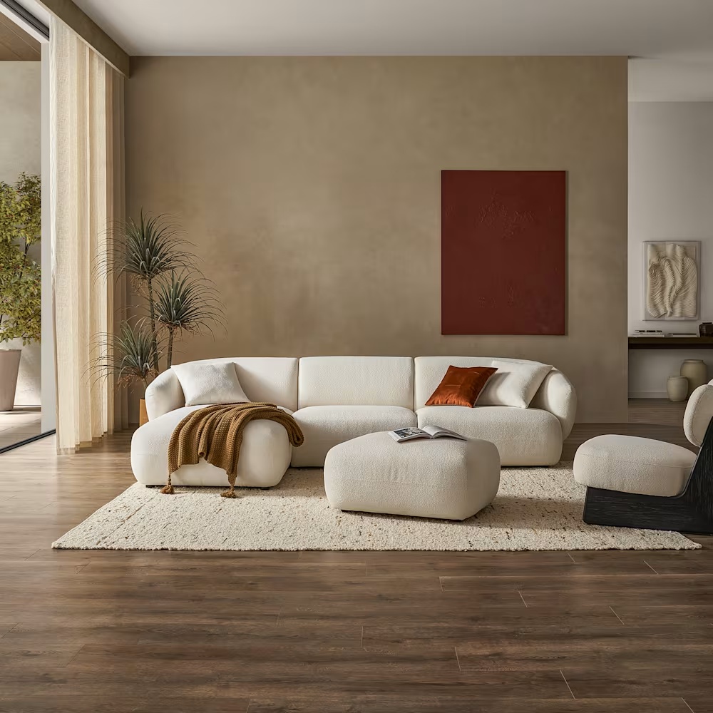 Auburn Performance Fabric Chaise Sectional Sofa with Ottoman