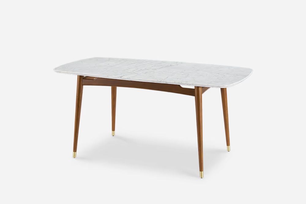 Kelsey Marble Dining Table, Walnut Stain