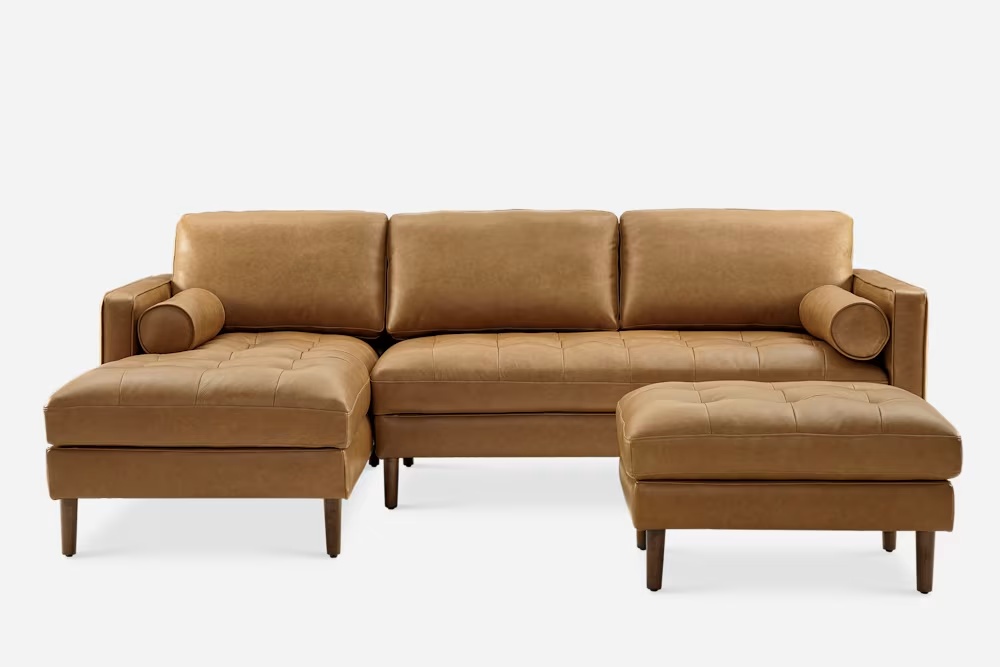 Madison Leather Chaise Sectional Sofa with Ottoman 