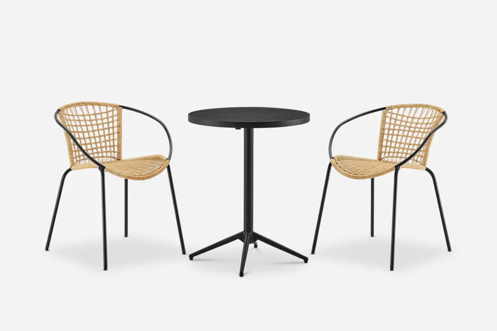Bistro Round Foldable Table with 2 Como Chairs Set 
