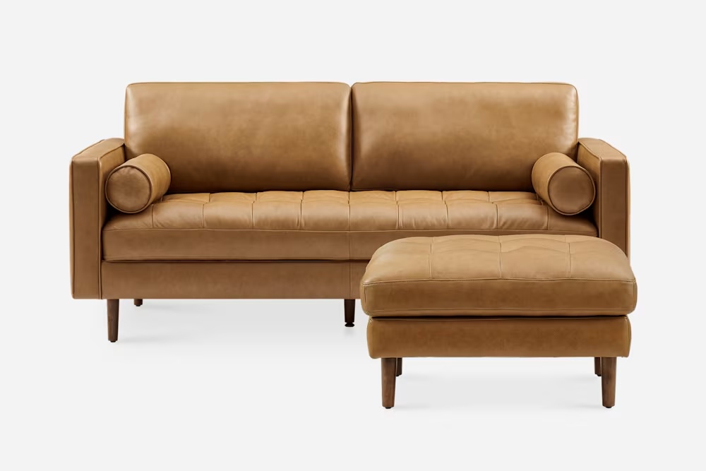 Madison Leather Sofa with Ottoman 