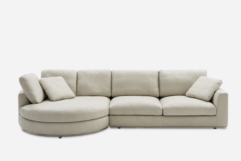 Hamilton Leather Round Chaise Sectional Sofa 