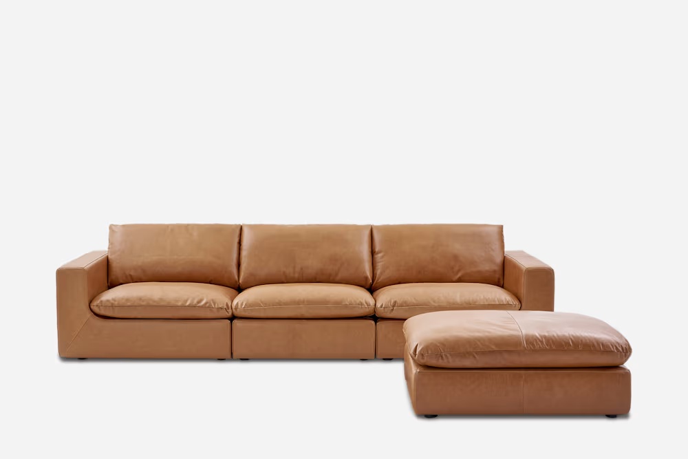 Dawson Leather Extended Sofa with Ottoman 