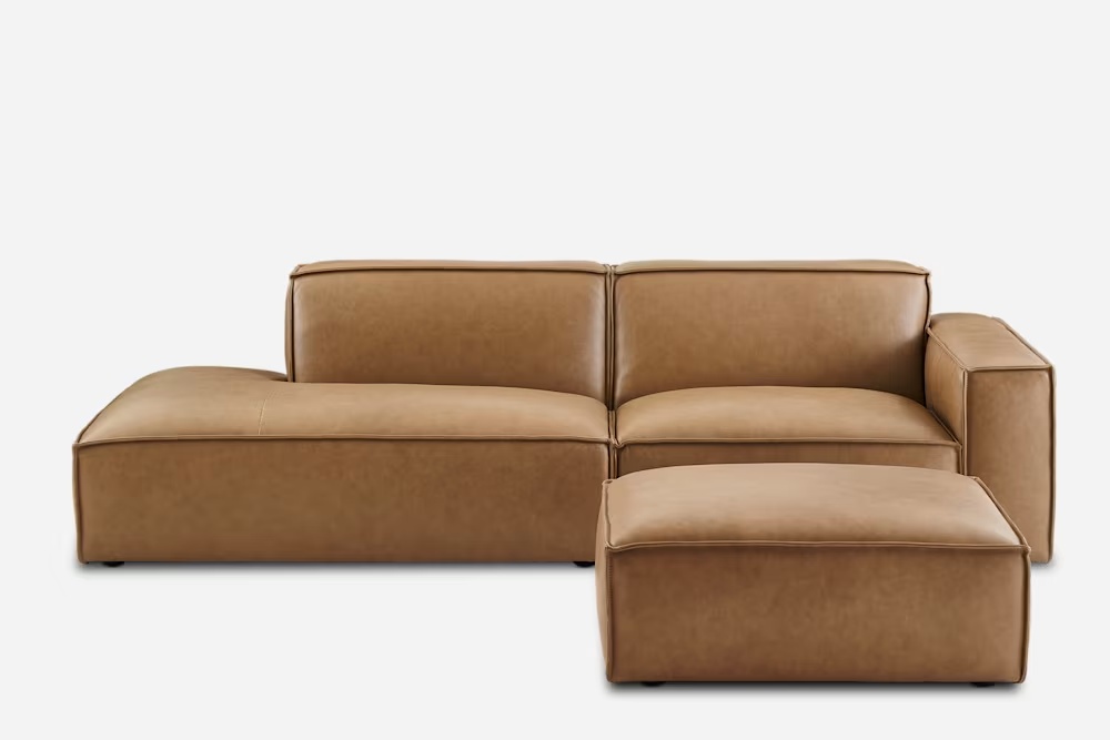 Jonathan Leather Side Chaise Sofa with Ottoman 