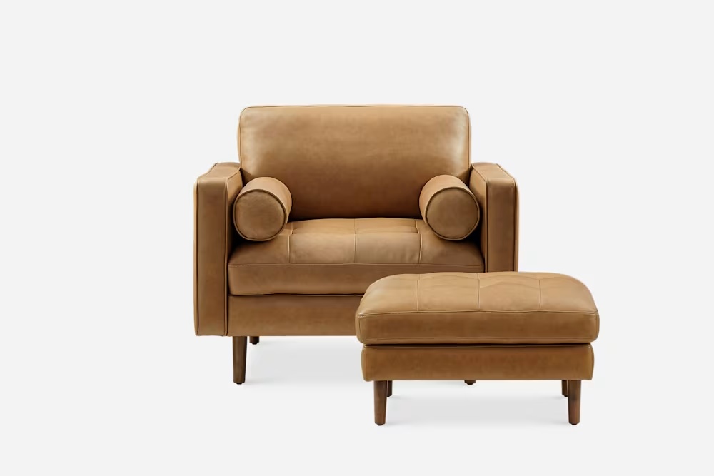 Madison Leather Armchair with Ottoman 