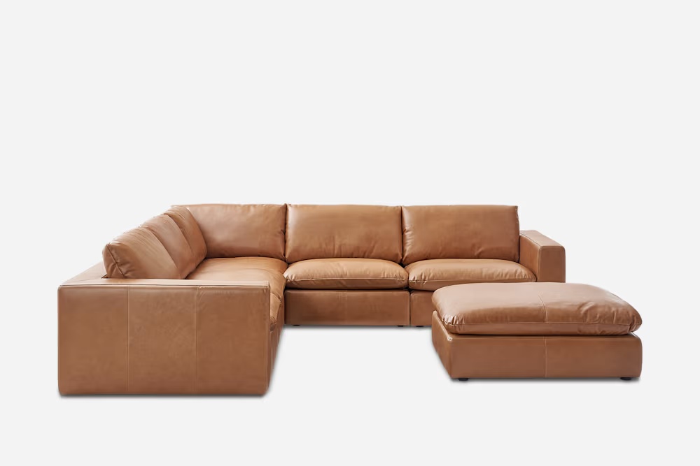 Dawson Leather L-Shape Sectional Sofa with Ottoman 